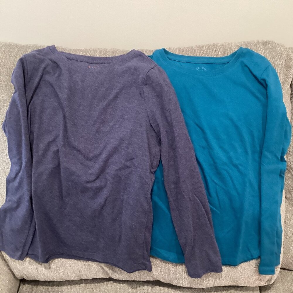 Set of 3 Long Sleeve T-Shirts Blue, Teal, Black Size M (7/8)